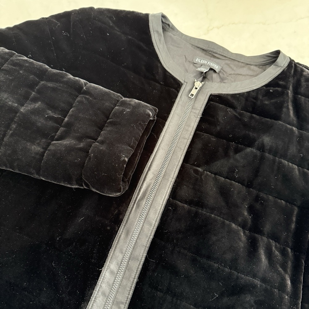 Eileen Fisher Black Channel Quilted Velvety Silk Jacket Blazer Cocktail Size XL